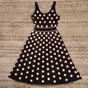 Rachel Roy sleeveless black and white polka dots mid length dress size medium